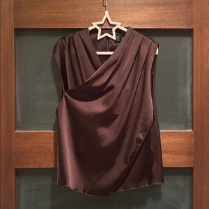 House of Harlow Satin Handkerchief Blouse in Rich Brown Size XS